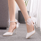 Butterfly Flower Wedding Shoes One-Word Wristband Bridal Shoes Fine Heel Wedding Shoes Women Sandals Tip High
