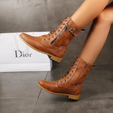 2025 Round Head With Martin Boots In The Middle Of The Barrel Women's Boots Side Zipper Wish High Help