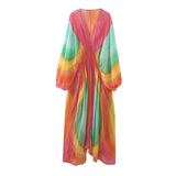 2023 Tie Dye Long Dress Women Ruched Chiffon Midi Dress Woman Long Sleeve Summer Dresses Asymmetric Holiday Party