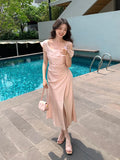 Special Price Does Not Return] Xiu Xixi 2025 Summer Out-To-Shoulder Flower Dress High-End Long Dress