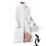 Women Double Sided Down Long Jacket Winter Turtleneck White Duck Down Coat Double Breasted Warm Parkas Snow