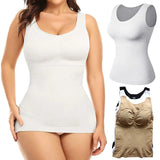 Tummy Control Shapewear Tank Tops Cami with Built in Bra Seamless Body Shaper Camisole Slimming Compression Waist
