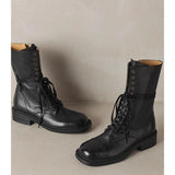 British Square Head Soft Leather Martens Women's Autumn 2025 New Ankle Boots Tie Belt Middle Tube Knight Western Cowboy