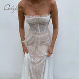 2022 Summer Women Long Party Dress Sexy Spaghetti Strap Sleeveless White Lace Maxi