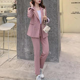 Fashion Women Blazer Pants Two-Piece Set Office Lady Slim Pants Suits Female Fashion Blazer