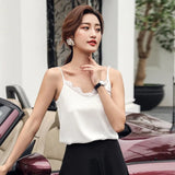Satin Summer Tops For Women 2021 V Neck Plus Size Sleeveless Lace Tank Tops Women Summer Female Silk Top With