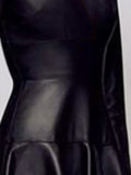 Spring Autumn Soft Light Faux Leather Mini dress Women Deep V Neck Long Sleeve Wholesale Lots Bulk