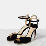 Temperament Fish Mouth Jc High-Heeled Sandals Pure Color Lace Sweet Pearl Toe High-Heeled Sandals Direct
