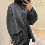 New Autumn And Winter 2025 Fashion Commuting Collar Knitted And Spinning Splicing This Shirt Coat