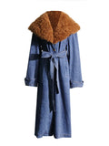 Zingj Spring New Fashion Temperament Can Be Removed Wool Collar Design Sense Waist Show Thin Denim Trench Coat Female Long