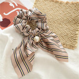 Chiffon Bowknot Silk Hair Scrunchies Women Pearl Ponytail Holder Hair Ties Hair Rope Rubber Bands Headwear Hair
