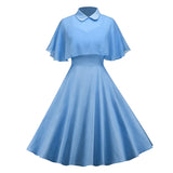 Cape Vintage Gothic Flare Dress Women 50s 60s 2pcs Turn Down Collar Elegant Party Wear Summer A Line Midi Swing