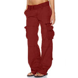 Retro Women's Wide Leg Multi-pocket Casual Loose Straight Casual