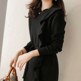 O-neck Ladies Knitted Dresses Women Long Sleeve Ruffles Slim Lace-up Female Sweater Dress Women Clothing Winter