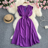 Zingj Fly Sleeve Dress Women's Summer New Design Sense V Collar Waist Show Thin Temperament Big Place French Fairy