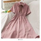 Women Chiffon Bow Solid High Waist Turn-down Collar Preppy Style Kawaii Ulzzang Popular Temperament Girls Summer