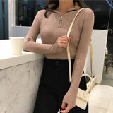 Knitted Women Zipper High Neck Sweater Pullovers Turtleneck Autumn Winter Basic Women Sweaters Slim Fit Black Pull