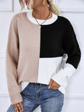 Women Clothing Autumn Winter 2022 New Color Contrast Round Neck Knitted Pullover Casual Loose Sweater Streetwear Long Sleeve
