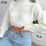 Fashion Twist Knit Sweater for Women Summer Pullovers 2022 New Casual Full Sleeve Turtleneck Skinny Short Crop