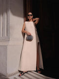 Ring Decor Side Hollow Out Dress O Neck Sleeveless A-line Long Dresses Women 2024 Chic Female Leisure Vacation