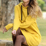 Spring Autumn Solid Women's Sweatshirt Dress 2020 Fashion Loose Hooded Pocket Drawstring Ladies Dress Vestidos Plus