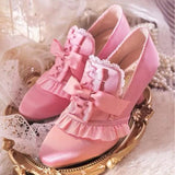 Bow Pink Fashion Single Shoes Lolita Lace Girl Cute Soft Sister Jk High