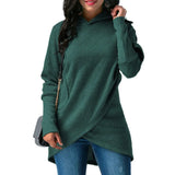 Casual Women Solid Hoodies Autumn Irregular Hoodies Vintage pockets Hooded Sweatshirts Pullover Overized