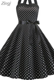 Dot Dress Women Vintage Swing Halter Belt 50s 60s Rockabilly Prom Party Dresses Retro Feminino