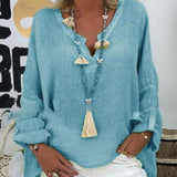 Spring Autumn Casual Long Sleeve V Nevk Loose Blouse Gentillove Oversized Shirts Tunics Elegant Cotton Linen Tops