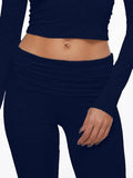 Long Sleeve Cropped Top Fold-over Flare Pants Set-Outfit