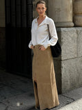 Sued Brown Maxi Skirt- Outfit