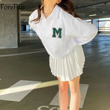 Letter Print White Loose Sweatshirts Y2k Autumn Winter 2021 Long Sleeve Hoodie Women Casual Oversized Pullover