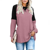 Autumn Patchwork Long Sleeved T-Shirt Fashion Loose Casual Top Women Oversized Tunic Round Neck Tee Shirt Pullovers