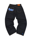 New High Street Hip-Hop Tide Card Star Letter Printed Jeans Men's Straight Tube Leisure Wide