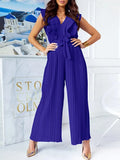 Women Solid Pencil Pants Slim Playsuit Elegant Waist Lace-up Belt Jumper Summer V Neck Ruffles Layered Ladies Office