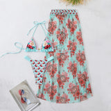 Three-Point Strap Bikini Skirt Three-Piece Set Retro Print 2025 New Split Swimsuit