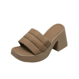 Size Slippers New Simple Solid Color Flip-Ops Wear Square Head Thick With High Beach Wind Lady