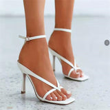 Square Head Clasp High Heel Sandals Women's Thin Heel Toe Buckle Fashion Cool Slippers