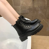 Boots Women's Shoes 2025 New High Top Casual Platform Ankle Boots Square Root Belt With Velvet Motorcycle