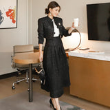 Winter Elegant OL Winter Korean Version Woolen Short Coat Skirt Suit Big Swing Casual Evening Party 2 piece