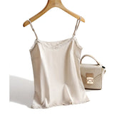Lace Top Women Halter V Neck Basic Black Cami Sleeveless Satin Silk Tank Tops Women'S Summer Camisole Beige Sexy Strap