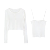 Women Solid Basic Tops Button Up O-neck Elegant Cropped Sweaters Streetwear Slim Knitted Outwear Ulzzang Fashion
