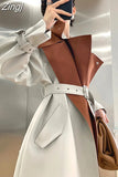 Spring Autumn Patchwork Trench Coat for Women Belt Runway European Fashion Cool Stylish Luxury Designer Clothes