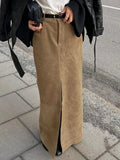 Sued Brown Maxi Skirt- Outfit