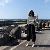 Women Harajuku Gothic stripe cotton Hoodie Clothes Autumn long sleeve loose Kawaii Korean thin Sweatshirt kpop