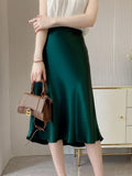 Silk Satin Skirts for Women High Waisted Skirt 2022 Women A-Line Elegant Skirts Summer Pink Midi Skirt New Korean