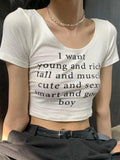 Summer Vintage T Shirt Women Short Sleeve Letter Print T Shirts White Grunge Aesthetic Crop Top Female Streetwear