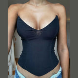 Autumn Fashion Trend Women's New Word Shoulder Repair Body Bare Back Solid Color Bhise Small