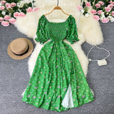 Zingj New French Gentle Wind Sweet Square Collar Bubble Short Sleeve Waist Show Thin Slit A-Word
