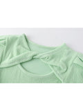 Women's Vintage T-shirt O-Neck Puff Sleeve Streetwear Slim Female Casual Irregular Trendy Design Sexy Hollow Out Tee